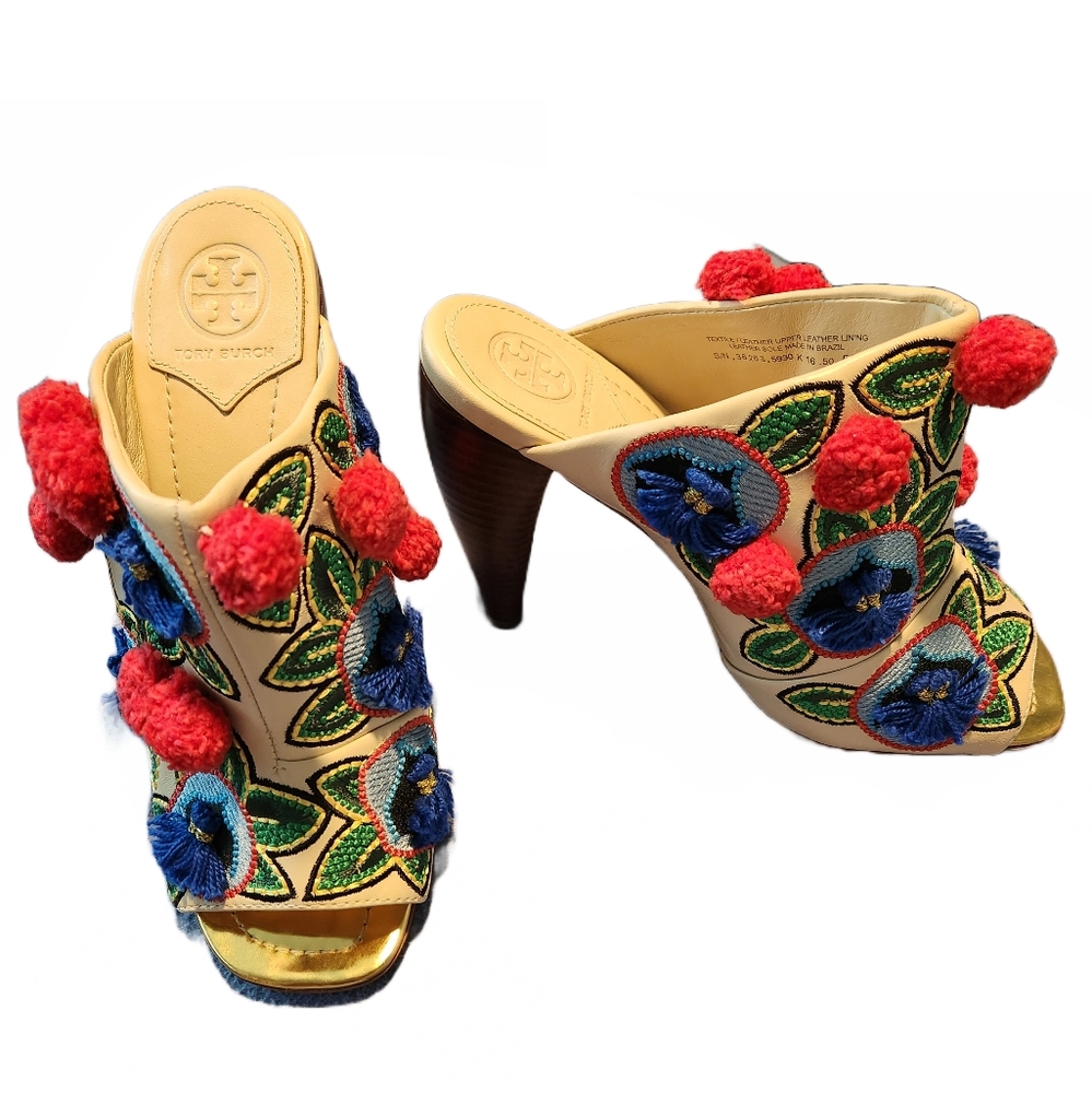 Tory Burch Ellis Pom Pom Mules - Picture 1 of 7